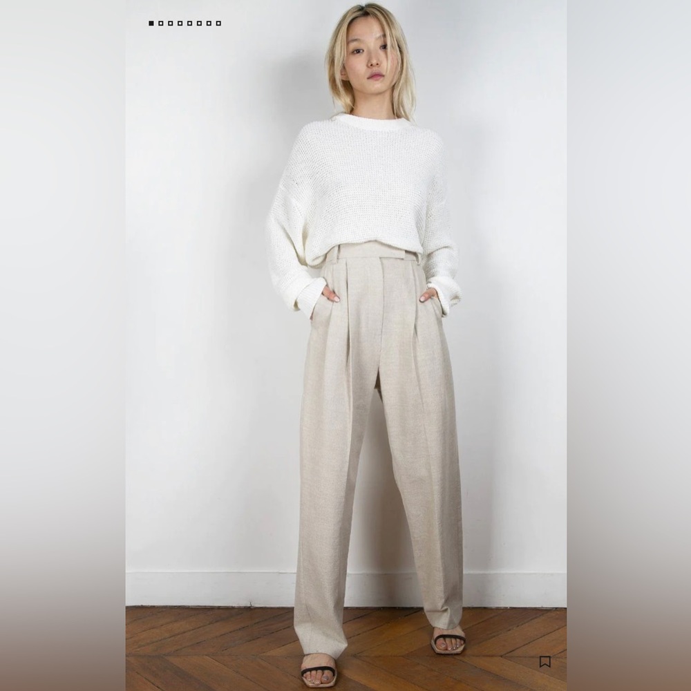 Pleated linen blend pants - sand